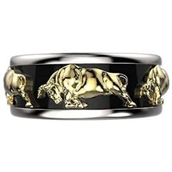 Taurus Bull Ring for Men, Norse Viking Bull Head Ring, Gold Bull Totem Ring, Vintage Bull Tribal Biker Ring, Taurus Constellation Amulet Ring, Punk Animal Jewelry Gift for Men Boys
