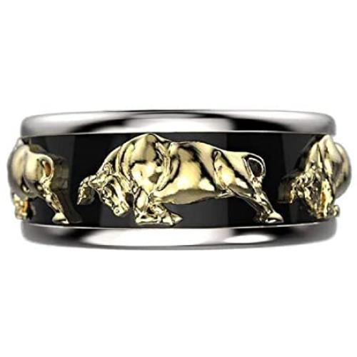 Taurus Bull Ring for Men, Norse Viking Bull Head Ring, Gold Bull Totem Ring, Vintage Bull Tribal Biker Ring, Taurus Constellation Amulet Ring, Punk Animal Jewelry Gift for Men Boys