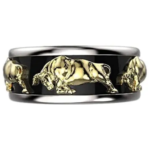Taurus Bull Ring for Men, Norse Viking Bull Head Ring, Gold Bull Totem Ring, Vintage Bull Tribal Biker Ring, Taurus Constellation Amulet Ring, Punk Animal Jewelry Gift for Men Boys