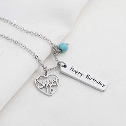 KUIYAI Happy Birthday Necklace Sweet 12th 16th 18th Birthday Gift Jewlery with Turquoise Bead