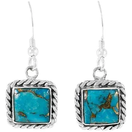 Turquoise Earrings 925 Sterling Silver & Genuine Gemstones (Choose Color) Turquoise Earrings 925 Sterling Silver & Genuine Gemstones (Choose Color)