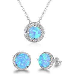 Uloveido White Gold Plated Austrian Blue Crystal Studs Earrings and Pendant Necklace for Women Girls Anniversary Wedding Birthday Jewelry Set Y584