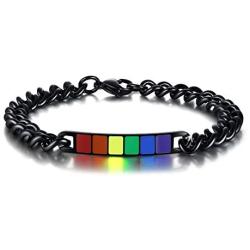 MPRAINBOW Lesbian Gay Pride Relationship Rainbow Stainless Steel Link Bracelet for Men Boy