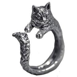 Cat ring, retro silver-plated cute animal cat tail adjustable ring girl cat lover gift