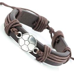 Sports Leather Wrap Bracelets for Men Teen Soccer Football Charm Bracelet