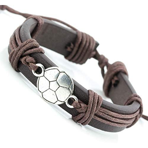 Sports Leather Wrap Bracelets for Men Teen Soccer Football Charm Bracelet