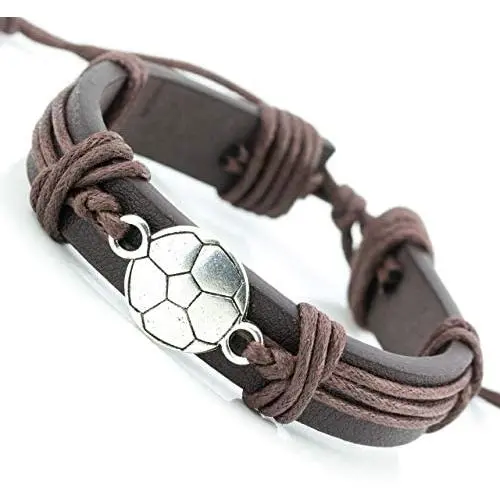 Sports Leather Wrap Bracelets for Men Teen Soccer Football Charm Bracelet