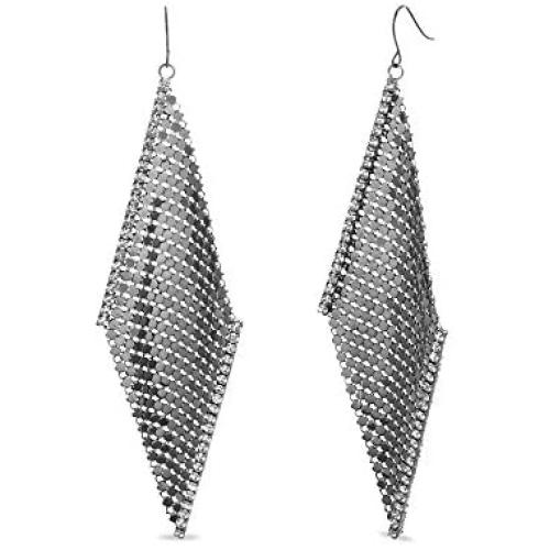 Steve Madden Black Toned Mesh Chain Disco Dangle Earrings for Women