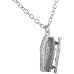 LUX ACCESSORIES Silvertone Tiny Wooden Coffin Style Charm Pendant Chain Necklace