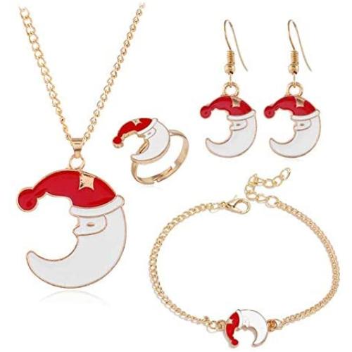 YIZHEN Xmas Bell Elk Santa Claus Christmas tree Moon 4-piece Christmas Jewelry Set for Women Girls