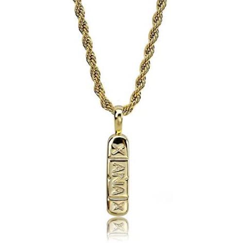 TOPGRILLZ 14K Gold and Silver Plated Xanax Pill Bar Pendant Necklace for Men with 24” Stainless Steel Rope Chain