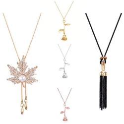 Tanhu 5 Pack Rose Gold Maple Leaf Black Fringe Silver Vintage 3D Rose Flower Pendant Necklace Lovers Birthday Friendship Jewelry Gift