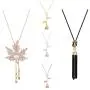 Tanhu 5 Pack Rose Gold Maple Leaf Black Fringe Silver Vintage 3D Rose Flower Pendant Necklace Lovers Birthday Friendship Jewelry Gift