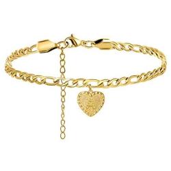 Joycuff Initial Anklets for Women Her 18K Gold Plated Cute Dainty Delicate Tiny Stainless Steel Heart Figaro Chain Anklet Bracelet Personalized Handmade Engraved Alphabet Letter Beach Jewelry