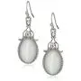 1928 Jewelry Silver-Tone Crystal And White Cat Eye Oval Drop Earrings 1928 Jewelry Silver-Tone Crystal And White Cat Eye Oval Drop Earrings