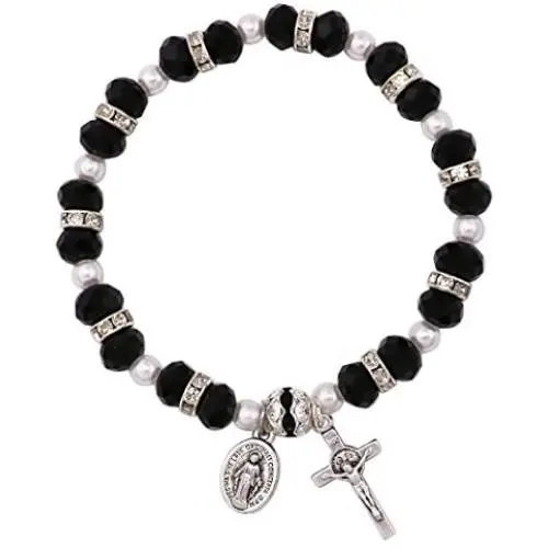 Rosemarie Collections Womens Beaded Stretch Rosary Bracelet with Crucifix and Miraculous Medal Rosemarie Collections Womens Beaded Stretch Rosary Bracelet with Crucifix and Miraculous Medal