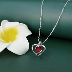 EXGOX Heart Necklace White Gold Plated Birthstone Love Pendant with Gift Box