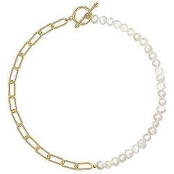Cowlyn Paper Clip Necklace Pearl Vintage Chunky Link Chain 18K Gold Fashion Retro Charm Valentine Jewelry for Women