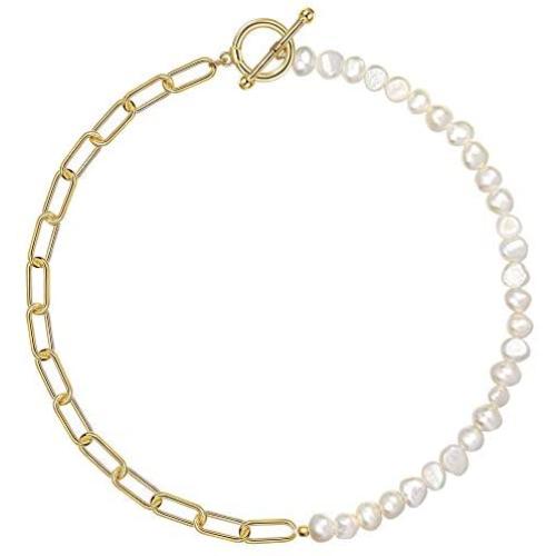 Cowlyn Paper Clip Necklace Pearl Vintage Chunky Link Chain 18K Gold Fashion Retro Charm Valentine Jewelry for Women