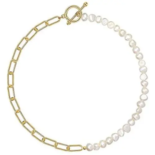 Cowlyn Paper Clip Necklace Pearl Vintage Chunky Link Chain 18K Gold Fashion Retro Charm Valentine Jewelry for Women