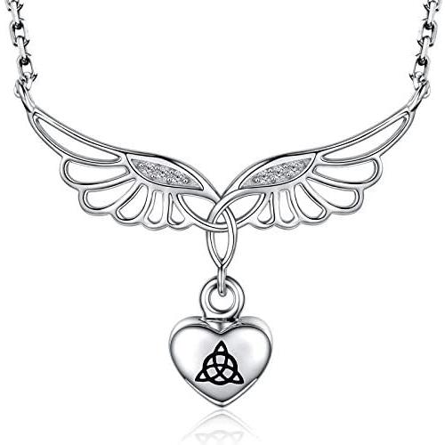 925 Silver Heart Cremation Jewelry for Ashes Angel Wing Urn Necklace Antique Celtic Keepsake Memorial Pendant for Ashes Keep Him/Her Close