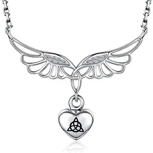 925 Silver Heart Cremation Jewelry for Ashes Angel Wing Urn Necklace Antique Celtic Keepsake Memorial Pendant for Ashes Keep Him/Her Close 925 Silver Heart Cremation Jewelry for Ashes Angel Wing Urn Necklace Antique Celtic Keepsake Memorial Pendant for Ashes Keep Him/Her Close