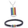 Jakob Miller Rainbow Necklace and Bracelet Set Stainless Steel Dog Tag Pendant Necklace and Handmade Magnet LGBT Pride Leather Bracelet for Unisex