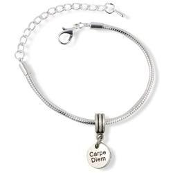 Carpe Diem ( on small circle ) Snake Chain Charm Bracelet