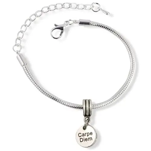 Carpe Diem ( on small circle ) Snake Chain Charm Bracelet