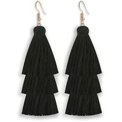 Jugalstar Colorful Tassel Earrings 3 Tier Layered Bohemian, Eardrop Big Dangle Drop Fashion Jewelry Earrings for Women Teen Girls Valentine Birthday Party Gift