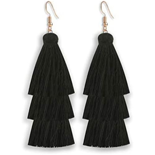 Jugalstar Colorful Tassel Earrings 3 Tier Layered Bohemian, Eardrop Big Dangle Drop Fashion Jewelry Earrings for Women Teen Girls Valentine Birthday Party Gift
