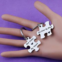 Puzzle Sister Keychain Not Sister By Blood But Sister By Heart Gift for Sisters Friends Sister Jewelry Sister Gifts from Sister BFF Gifts for 2 (sister by blood KR)