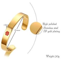 VNOX Personalized Medical Bracelet Medical Condition Alert ID Stainless Steel Cuff Bangle,Black/Silver/Gold Plated