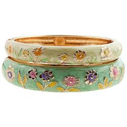 UJOY Cloisonne Couple Colors Bracelets Golden Sunflower Enameled Spring Hinged Cuff Bangles Girls Womens Gifts Jewelry 55C36