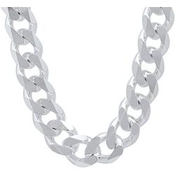 16.6mm Solid .925 Sterling Silver Beveled Curb Chain Necklace