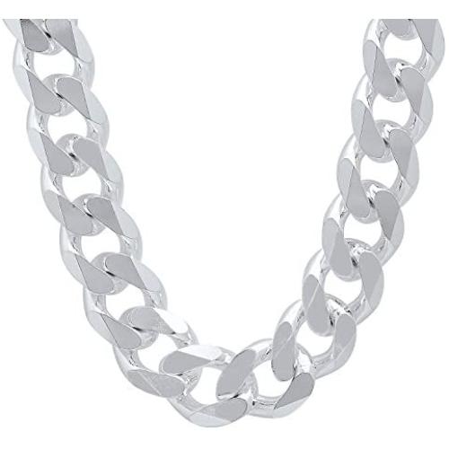 16.6mm Solid .925 Sterling Silver Beveled Curb Chain Necklace