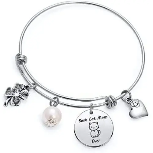 TzrNhm Blossom Best Cat Mom Ever Bangle Bracelet for Cat Lover,Mom,Sister,Friends Cat Keychain TzrNhm Blossom Best Cat Mom Ever Bangle Bracelet for Cat Lover,Mom,Sister,Friends Cat Keychain