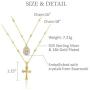 18K Yellow Gold Plated Sterling Silver CZ Cross Layered Rosary Necklace 18'' and 16'' studded with Swarovski crytals.