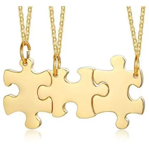 VNOX Personalized Custom 2/3/4/5 Piece Heart Puzzle Piece Necklace Set BBF Friendship Necklace for 2/3/4/5