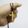Natural Olive Wood Cross Pendant Necklace for Men Women Children Kids Boy Girl Wooden Gift Car Rearview Mirror Pendant