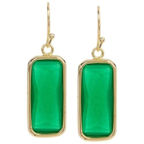 Green Chalcedony Rectangle Gold Clad Wholesale Gemstone Fashion Jewelry Drop Earrings