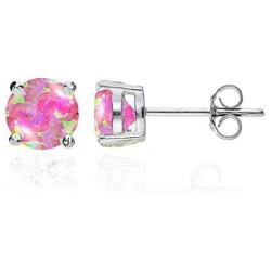 GemStar USA Sterling Silver Synthetic White Opal Round Solitaire Necklace and Stud Earrings Set