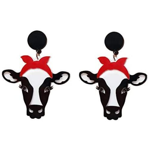 Funny Animal Head Acrylic Dangle Earrings Cute Square Asymmetric Cat Zebra Cows Cartoon Drop Earrings Exaggerated African Bohemian Fashion Lovely Declaration Jewelry for Women Girls Gifts