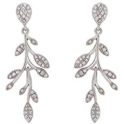 SWEETV Cubic Zirconia Wedding Drop Earrings for Brides Bridesmaid Gifts, Crystal Vine Leaf Bridal Earrings for Women