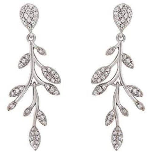 SWEETV Cubic Zirconia Wedding Drop Earrings for Brides Bridesmaid Gifts, Crystal Vine Leaf Bridal Earrings for Women