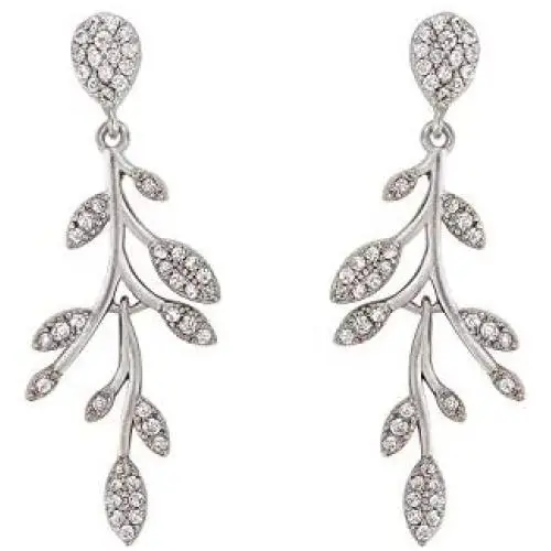 SWEETV Cubic Zirconia Wedding Drop Earrings for Brides Bridesmaid Gifts, Crystal Vine Leaf Bridal Earrings for Women