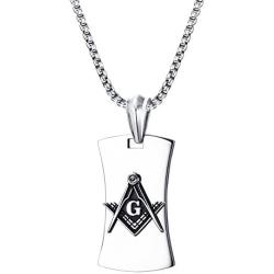 Mealguet Jewelry Stainless Steel Masonic Symbol Freemason Dog Tag Pendant Necklace for Men,24''
