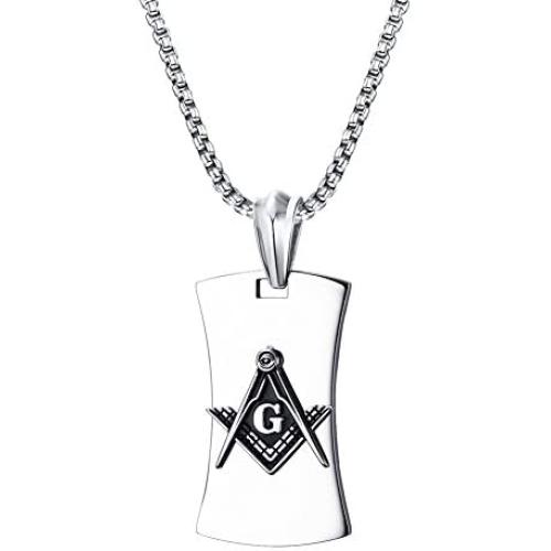 Mealguet Jewelry Stainless Steel Masonic Symbol Freemason Dog Tag Pendant Necklace for Men,24''