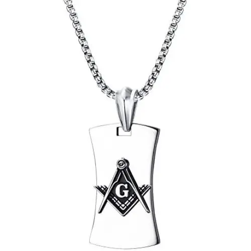 Mealguet Jewelry Stainless Steel Masonic Symbol Freemason Dog Tag Pendant Necklace for Men,24''