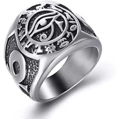 Men Stainless Steel Rings Egyptian Eye of Horus Cross of Life Ankh Hieroglyphics Text Symbol Vintage Jewelry Men Stainless Steel Rings Egyptian Eye of Horus Cross of Life Ankh Hieroglyphics Text Symbol Vintage Jewelry
